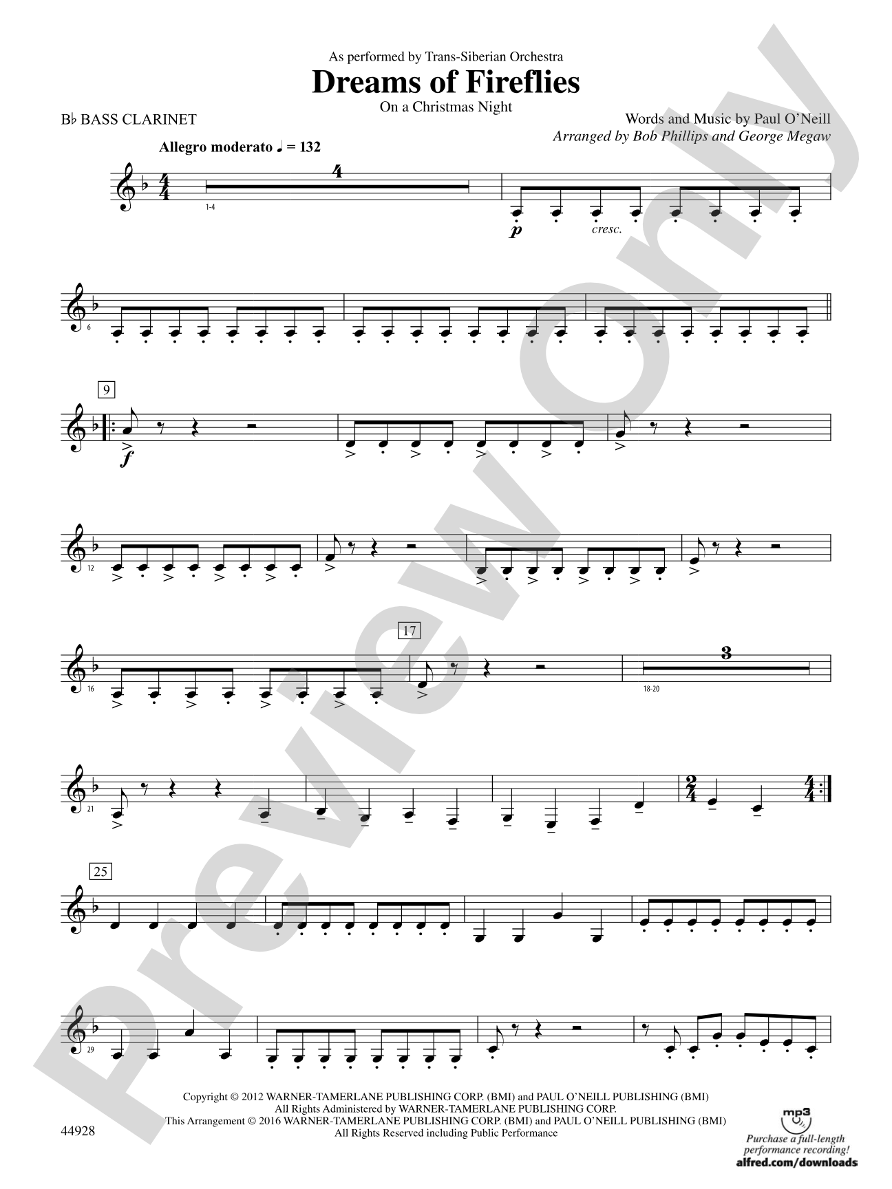 Dreams of Fireflies (On a Christmas Night): B-flat Bass Clarinet