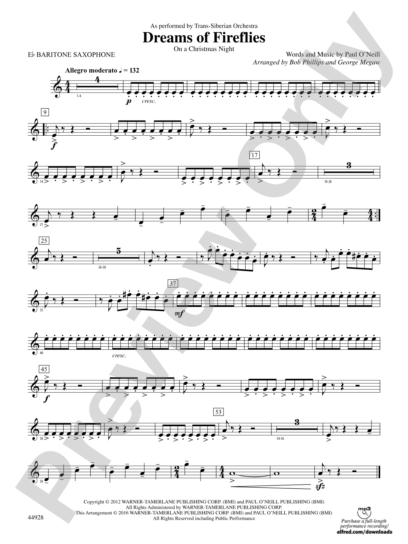 Dreams of Fireflies (On a Christmas Night): E-flat Baritone Saxophone