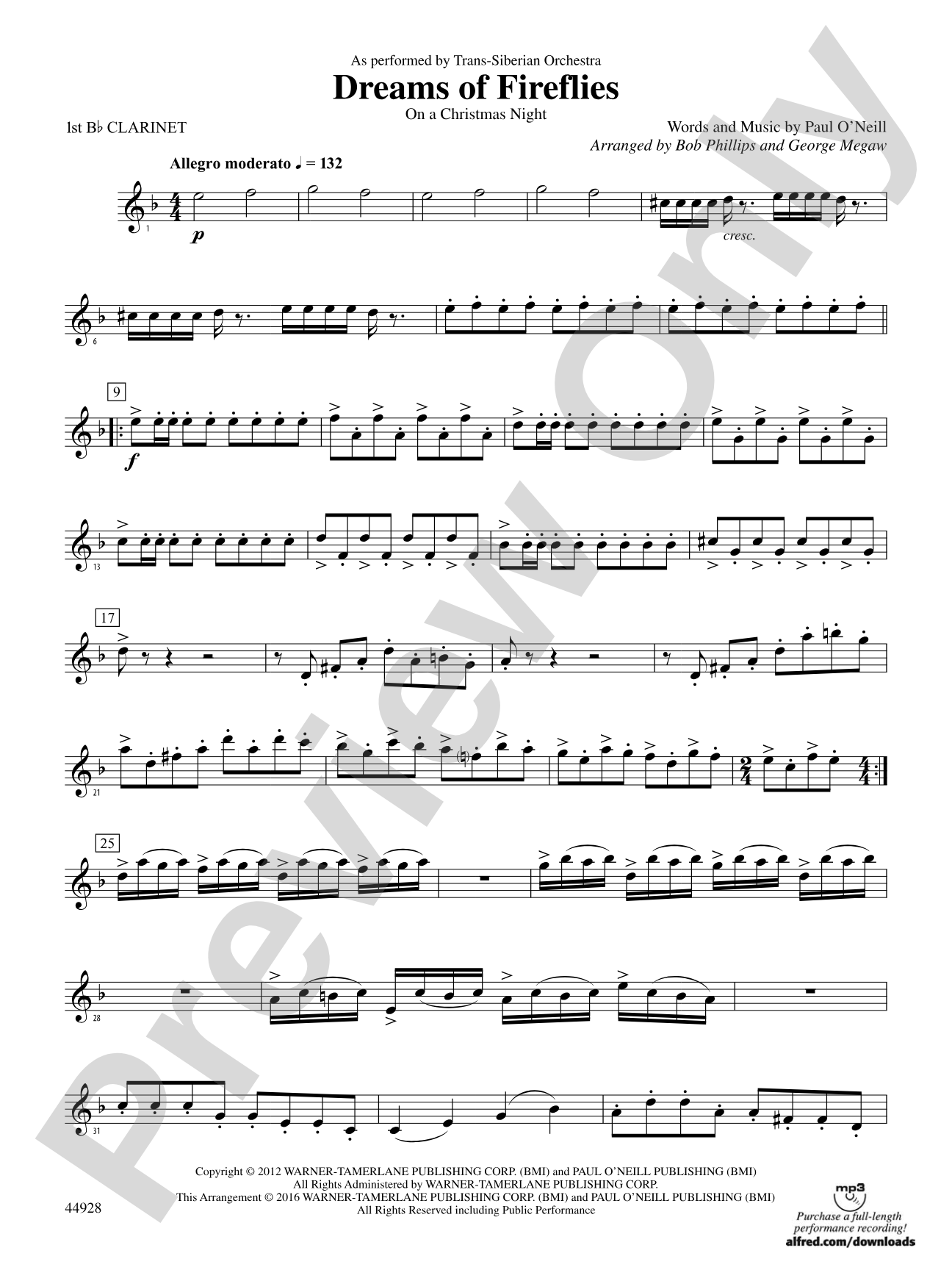 Dreams of Fireflies (On a Christmas Night): 1st B-flat Clarinet