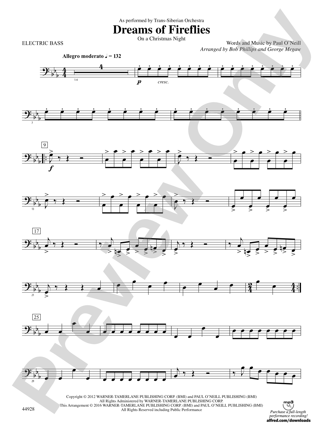 Dreams of Fireflies (On a Christmas Night): Electric Bass