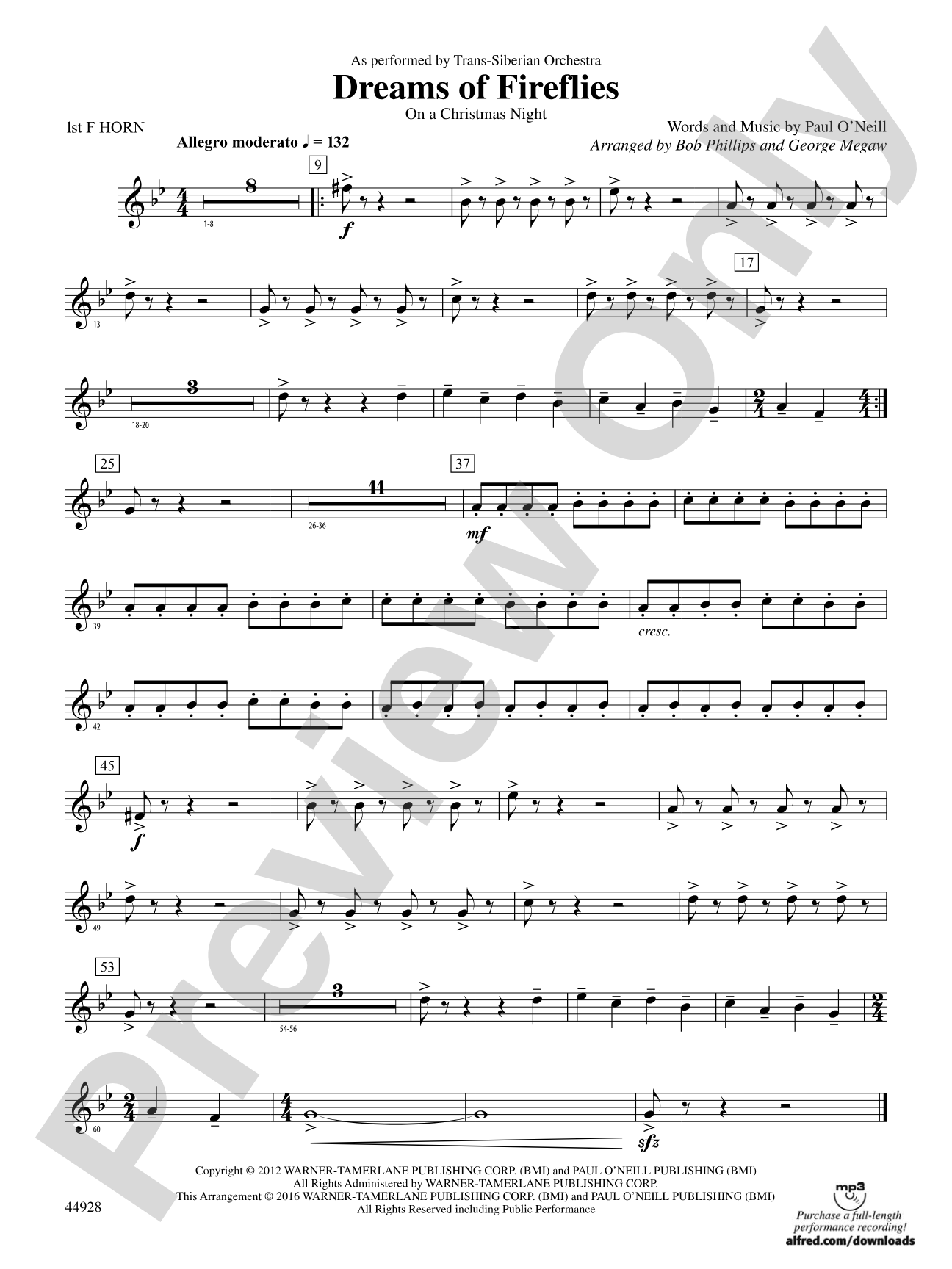 Dreams of Fireflies (On a Christmas Night): 1st F Horn