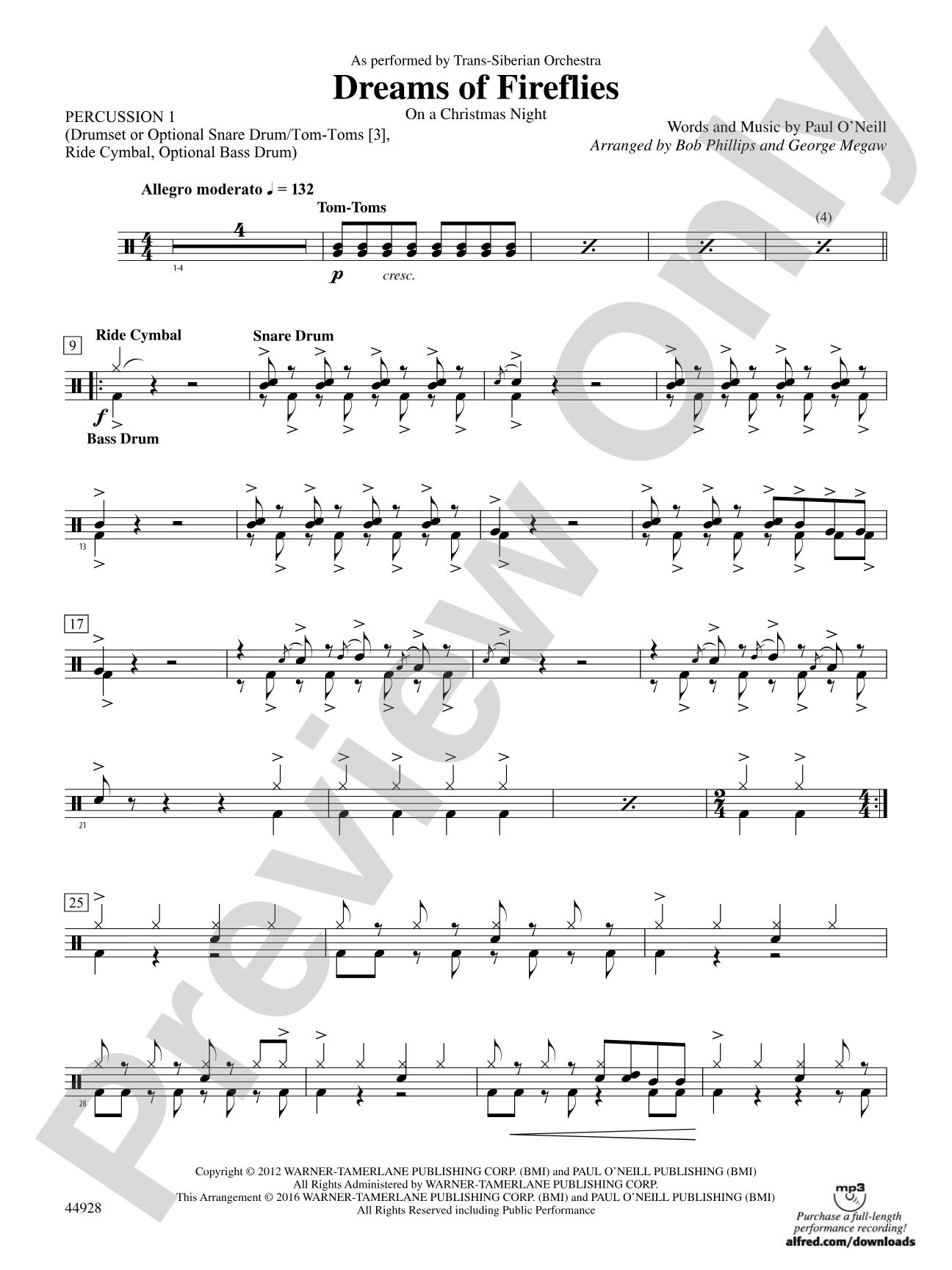 Dreams of Fireflies (On a Christmas Night): 1st Percussion