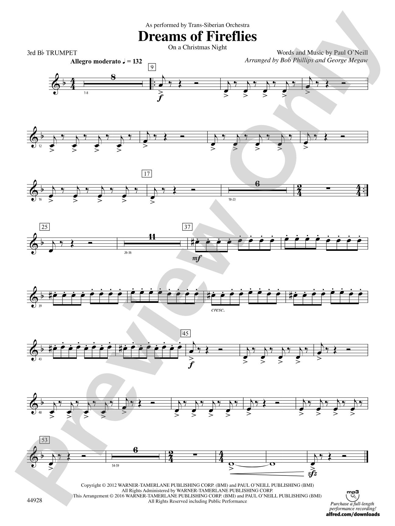 Dreams of Fireflies (On a Christmas Night): 3rd B-flat Trumpet