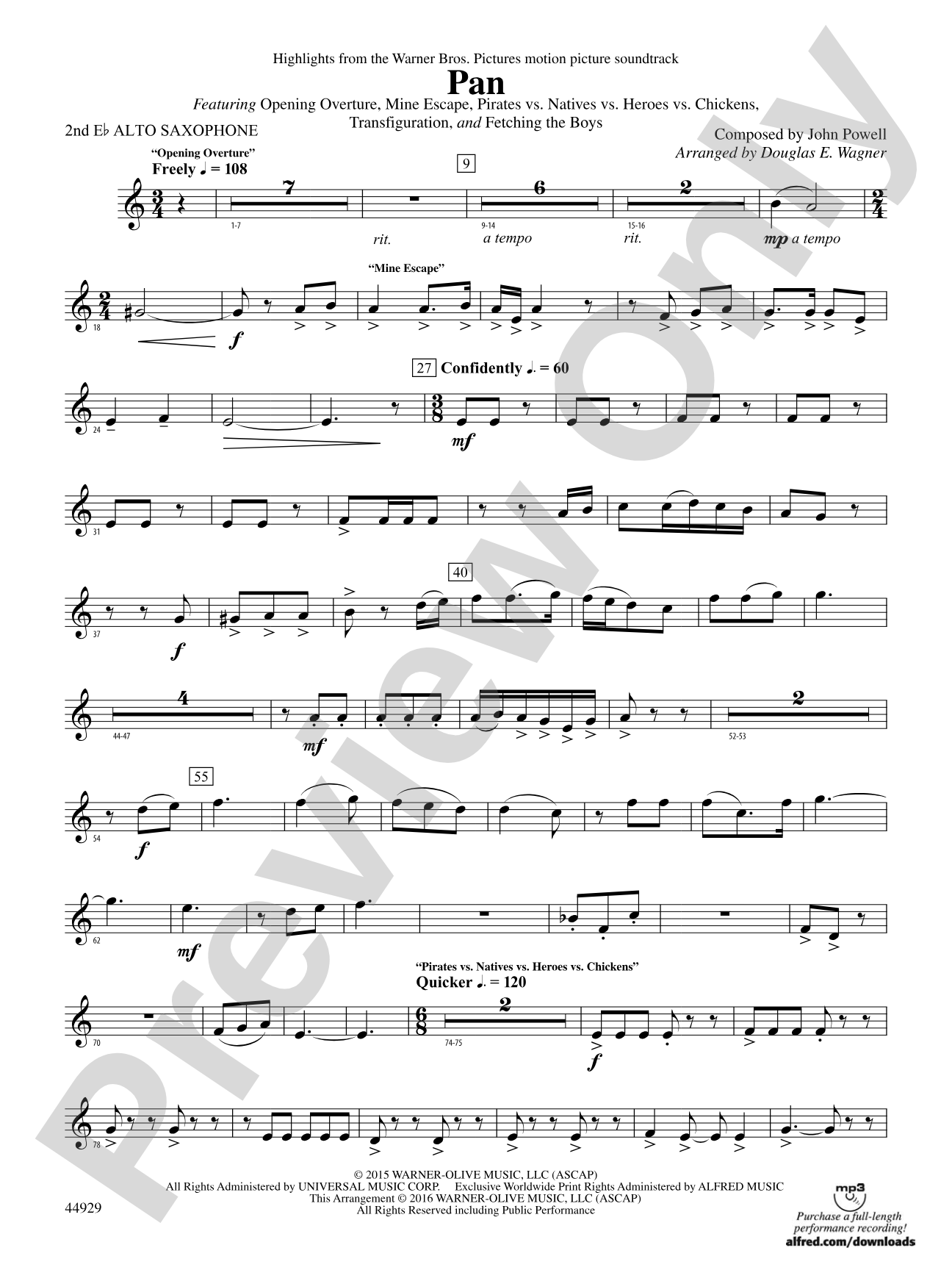 Pan: Highlights from the Warner Bros. Pictures Motion Picture Soundtrack: 2nd E-flat Alto Saxophone