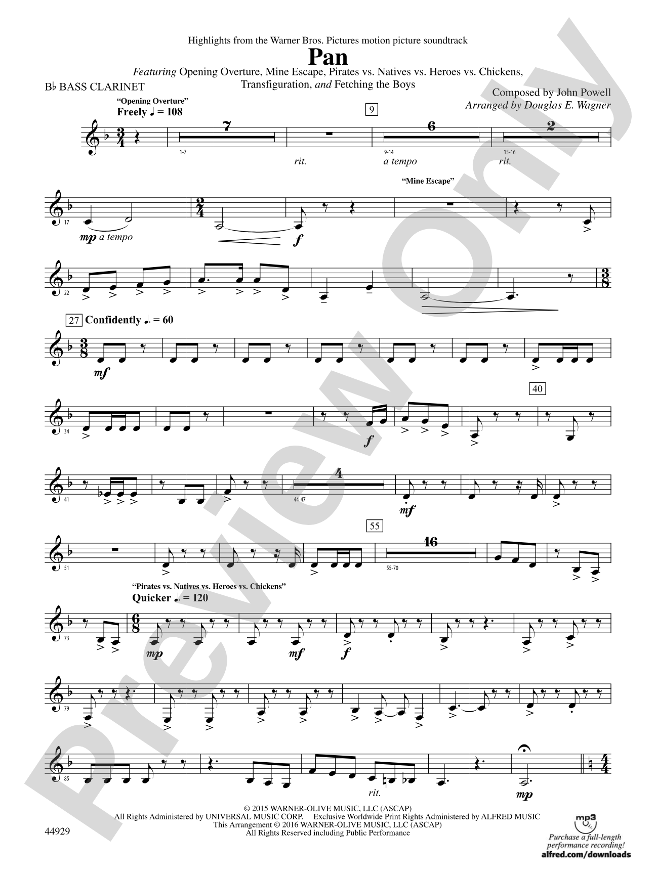 Pan: Highlights from the Warner Bros. Pictures Motion Picture Soundtrack: B-flat Bass Clarinet