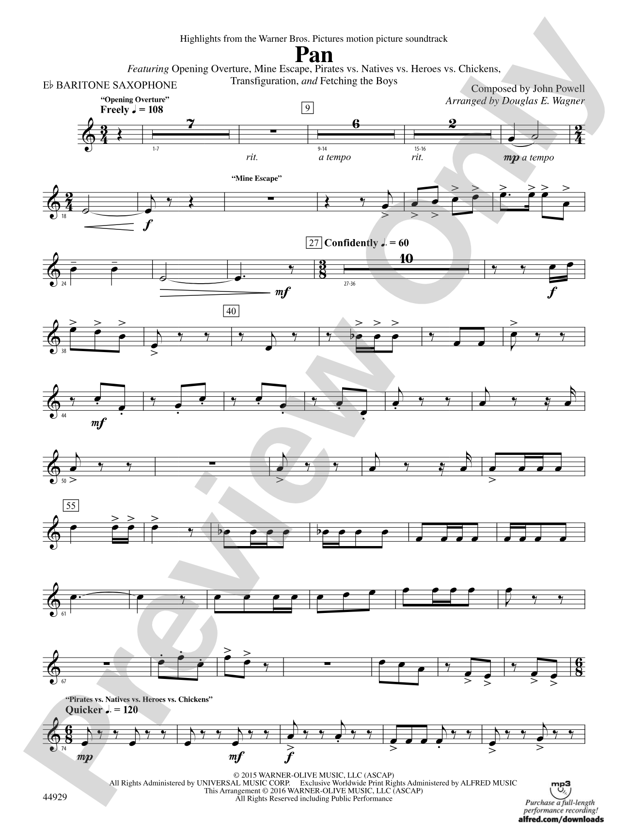 Pan: Highlights from the Warner Bros. Pictures Motion Picture Soundtrack: E-flat Baritone Saxophone