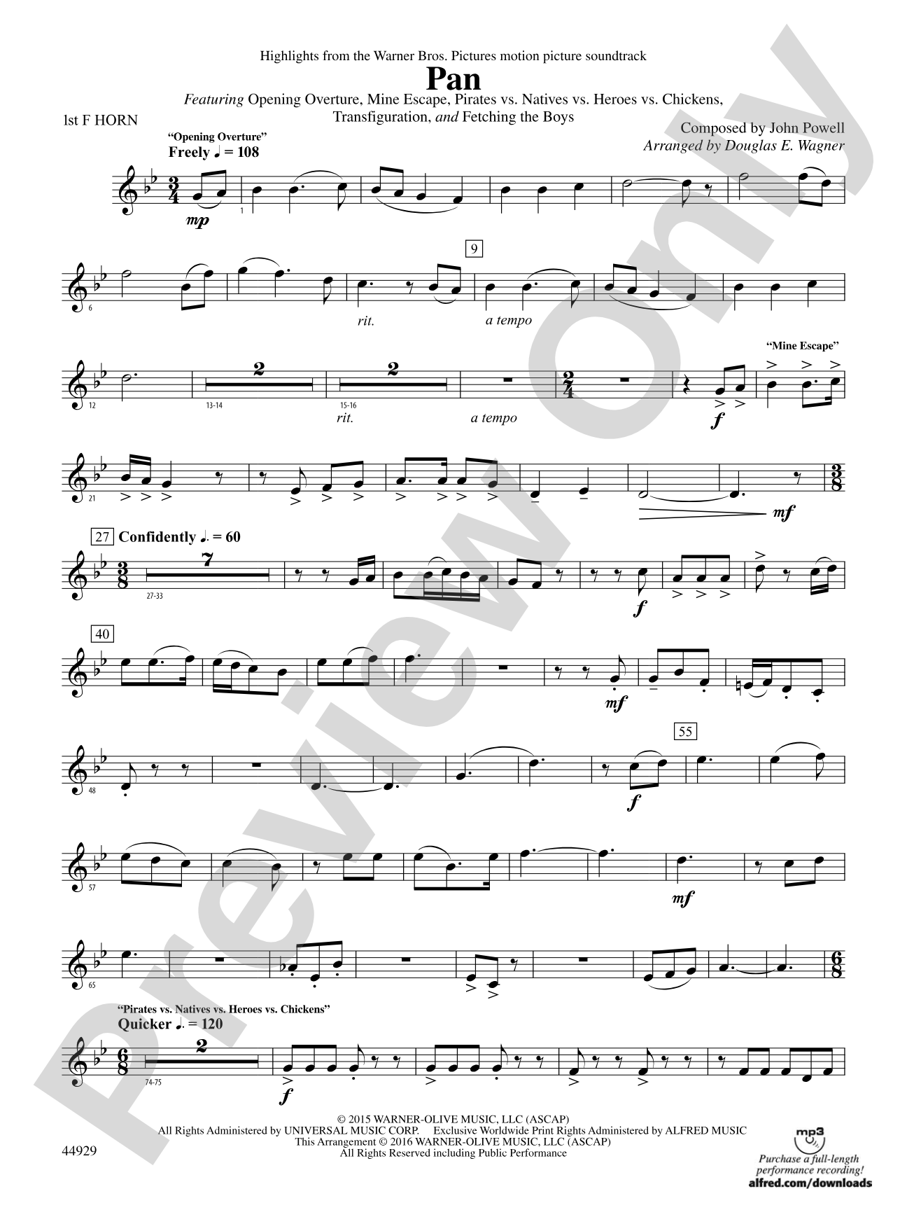Pan: Highlights from the Warner Bros. Pictures Motion Picture Soundtrack: 1st F Horn