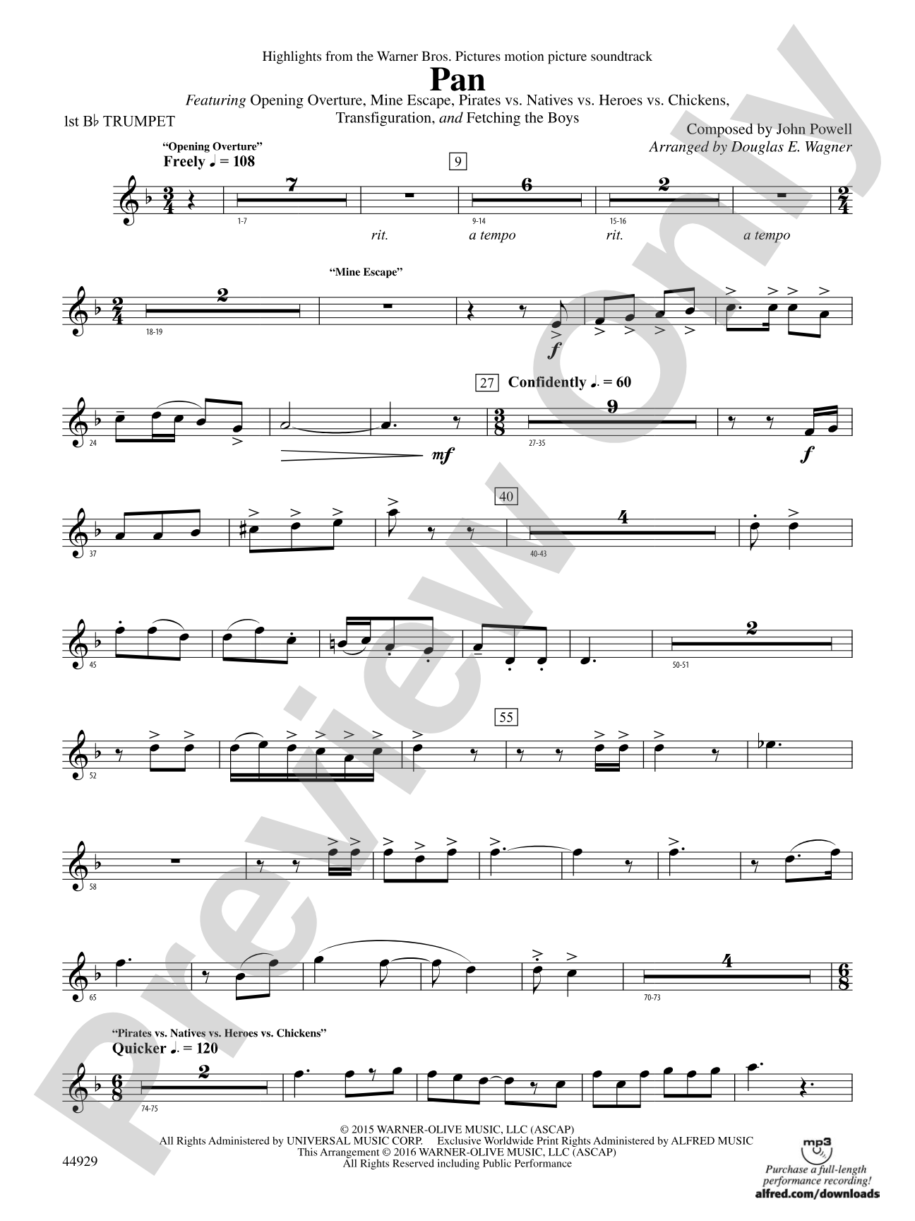 Pan: Highlights from the Warner Bros. Pictures Motion Picture Soundtrack: 1st B-flat Trumpet