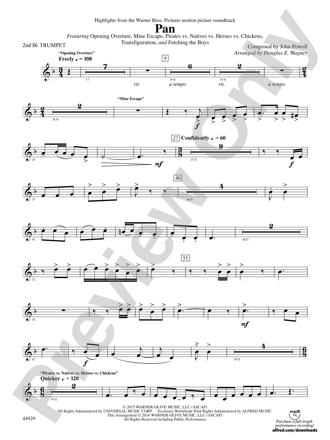 Pan: Highlights from the Warner Bros. Pictures Motion Picture Soundtrack: 2nd B-flat Trumpet