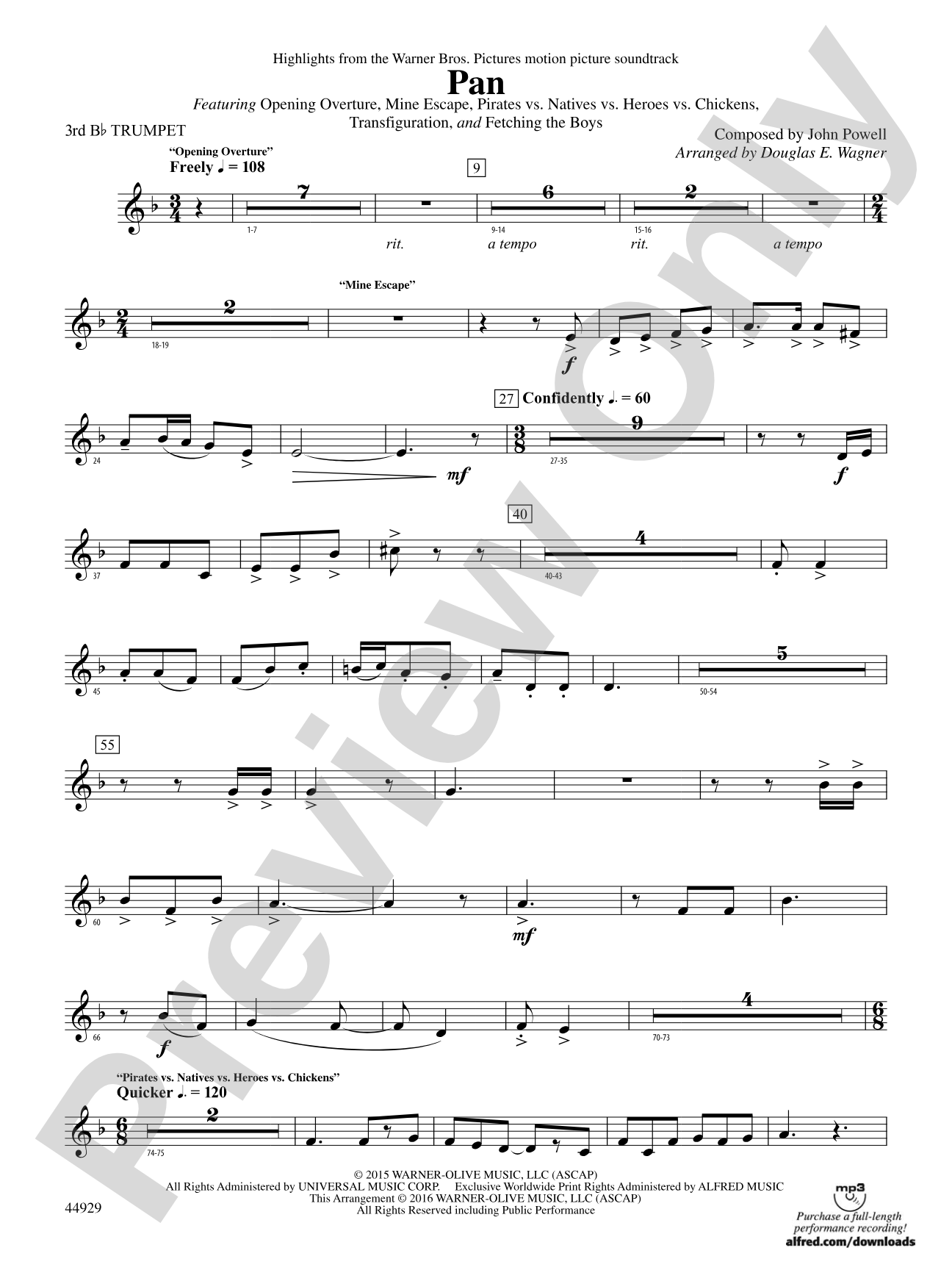 Pan: Highlights from the Warner Bros. Pictures Motion Picture Soundtrack: 3rd B-flat Trumpet