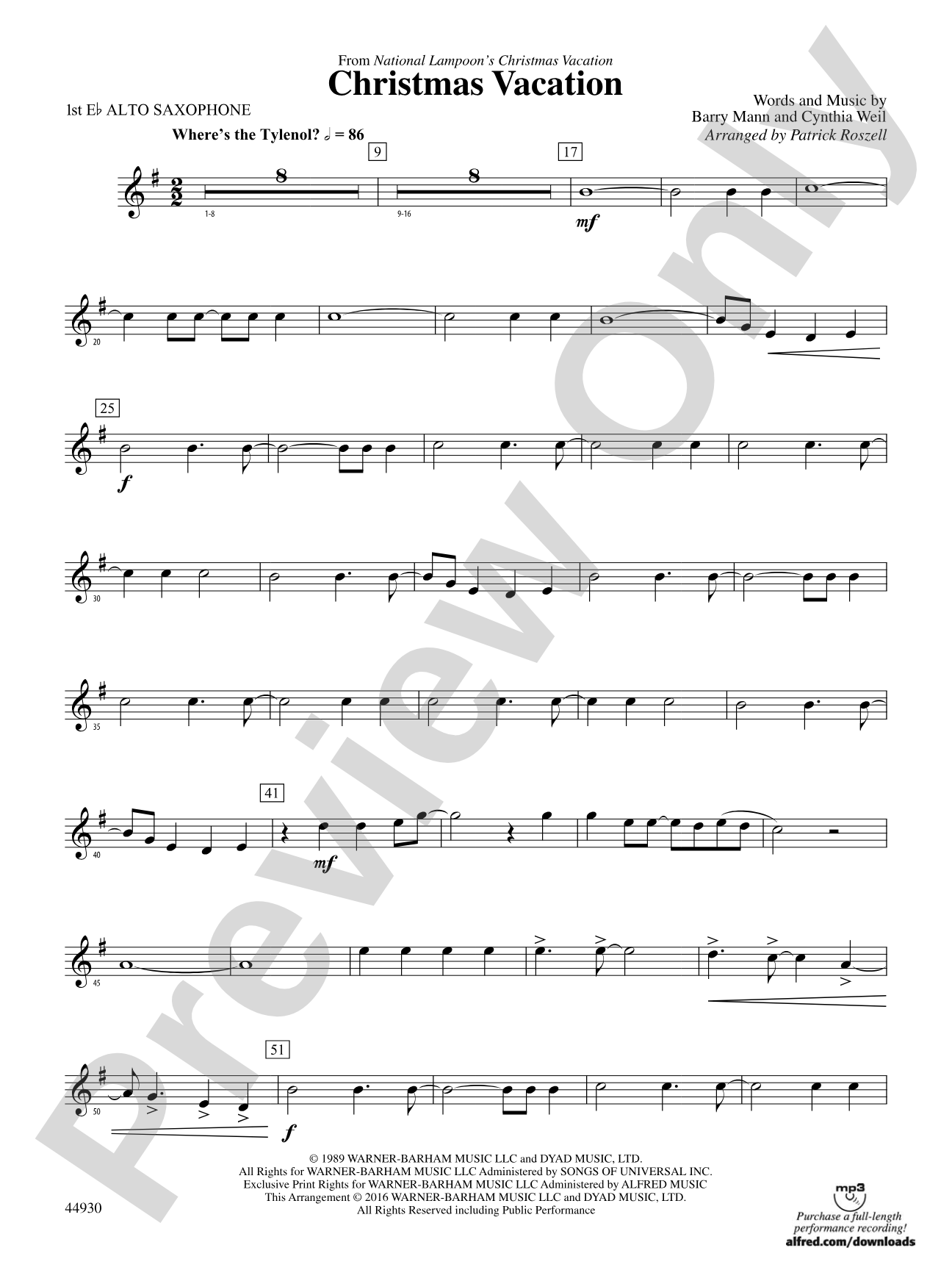 Christmas Vacation: E-flat Alto Saxophone