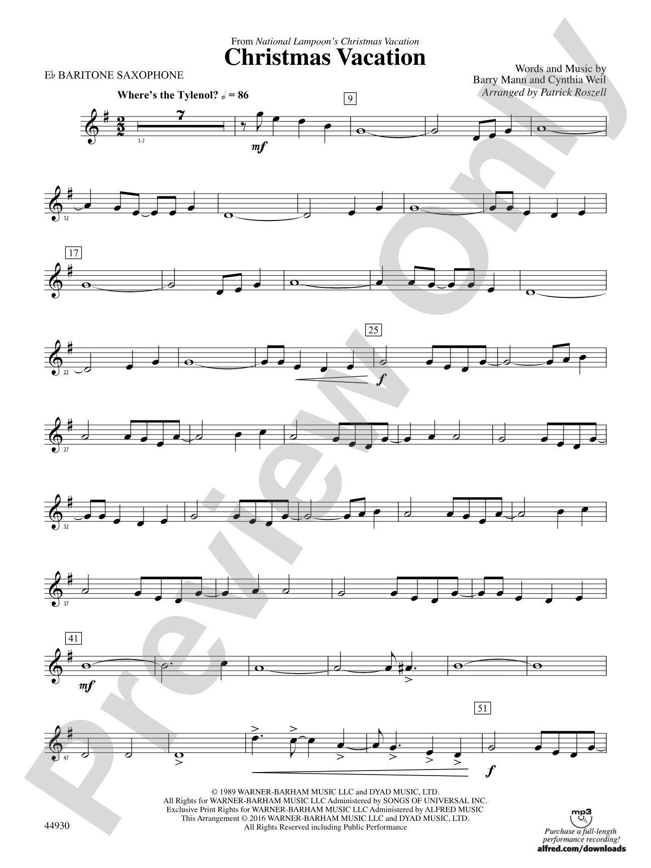 Christmas Vacation: E-flat Baritone Saxophone