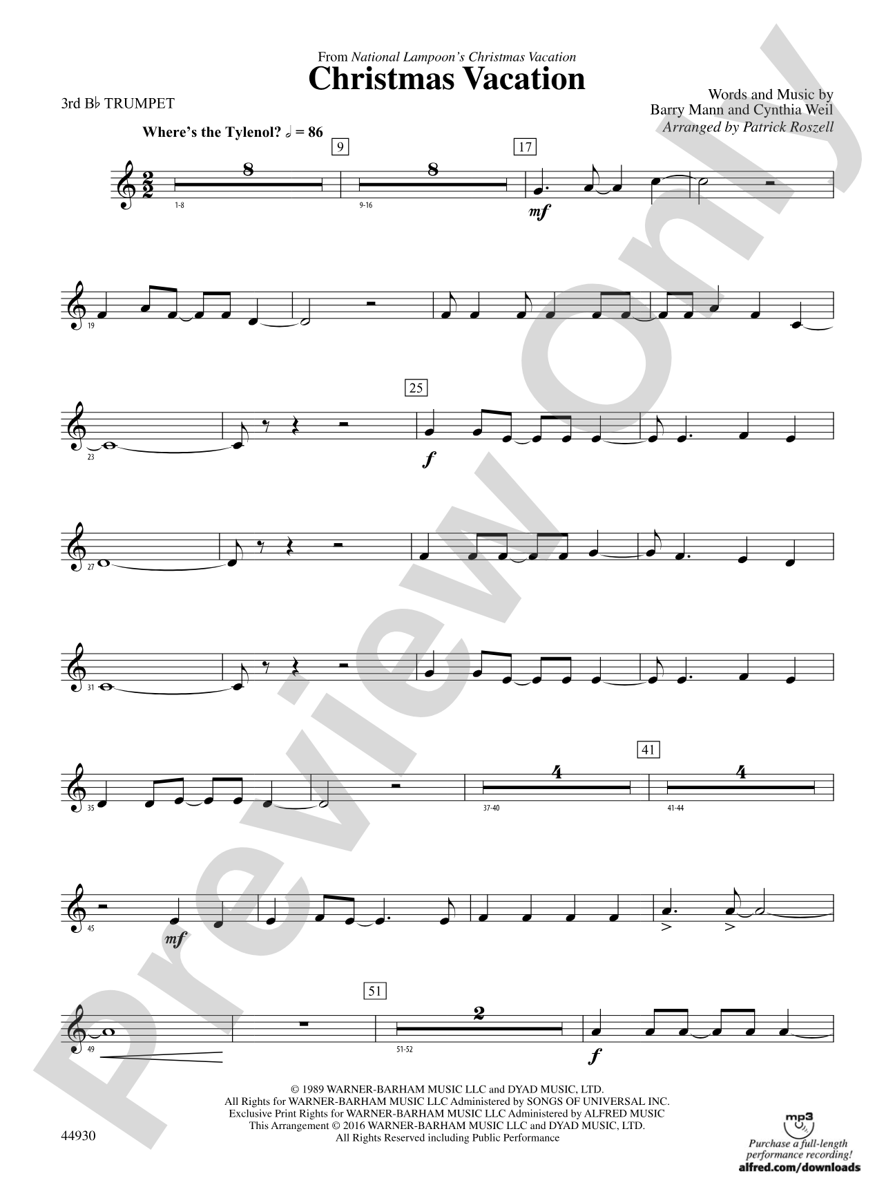 Christmas Vacation: 3rd B-flat Trumpet