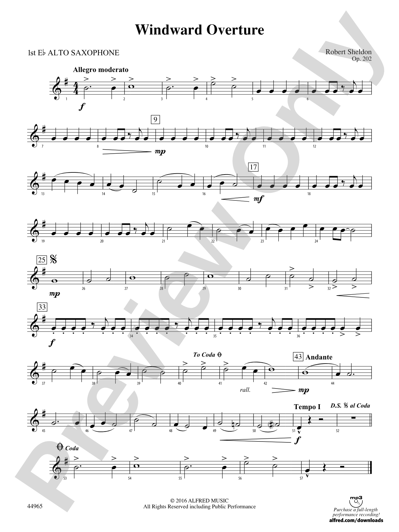 Windward Overture: E-flat Alto Saxophone