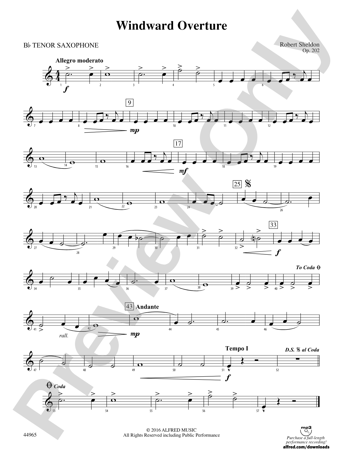 Windward Overture: B-flat Tenor Saxophone