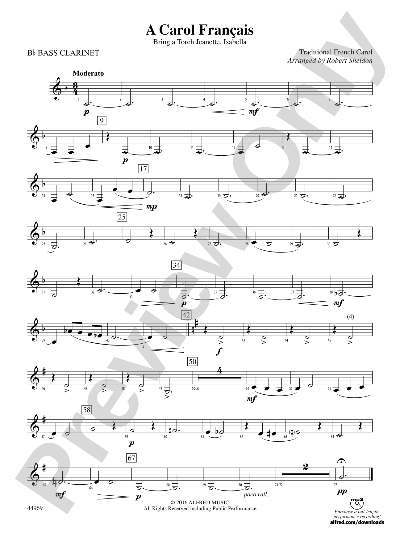 A Carol Français: B-flat Bass Clarinet
