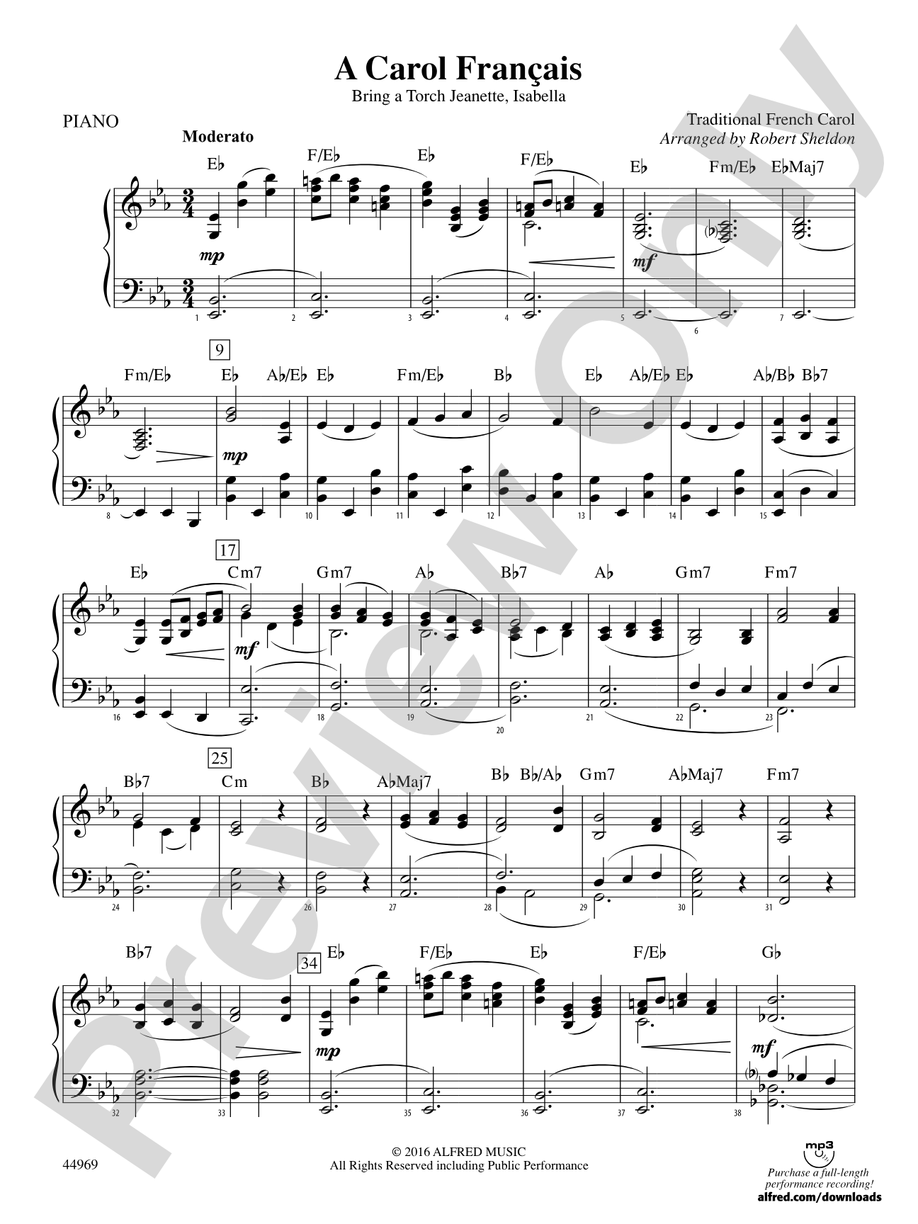 A Carol Français: Piano Accompaniment