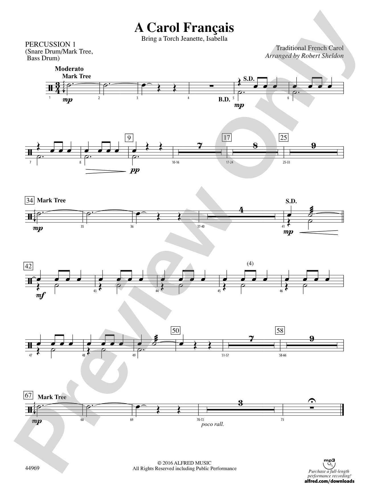 A Carol Français: 1st Percussion