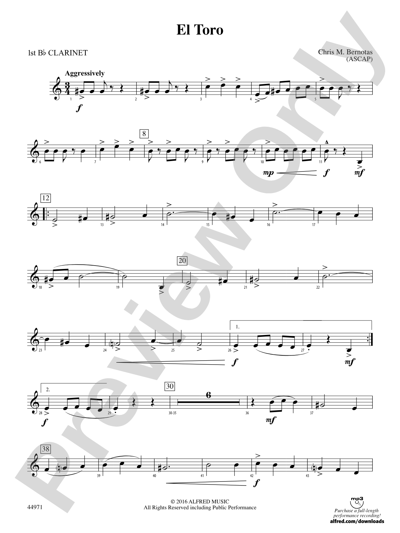 El Toro: 1st B-flat Clarinet