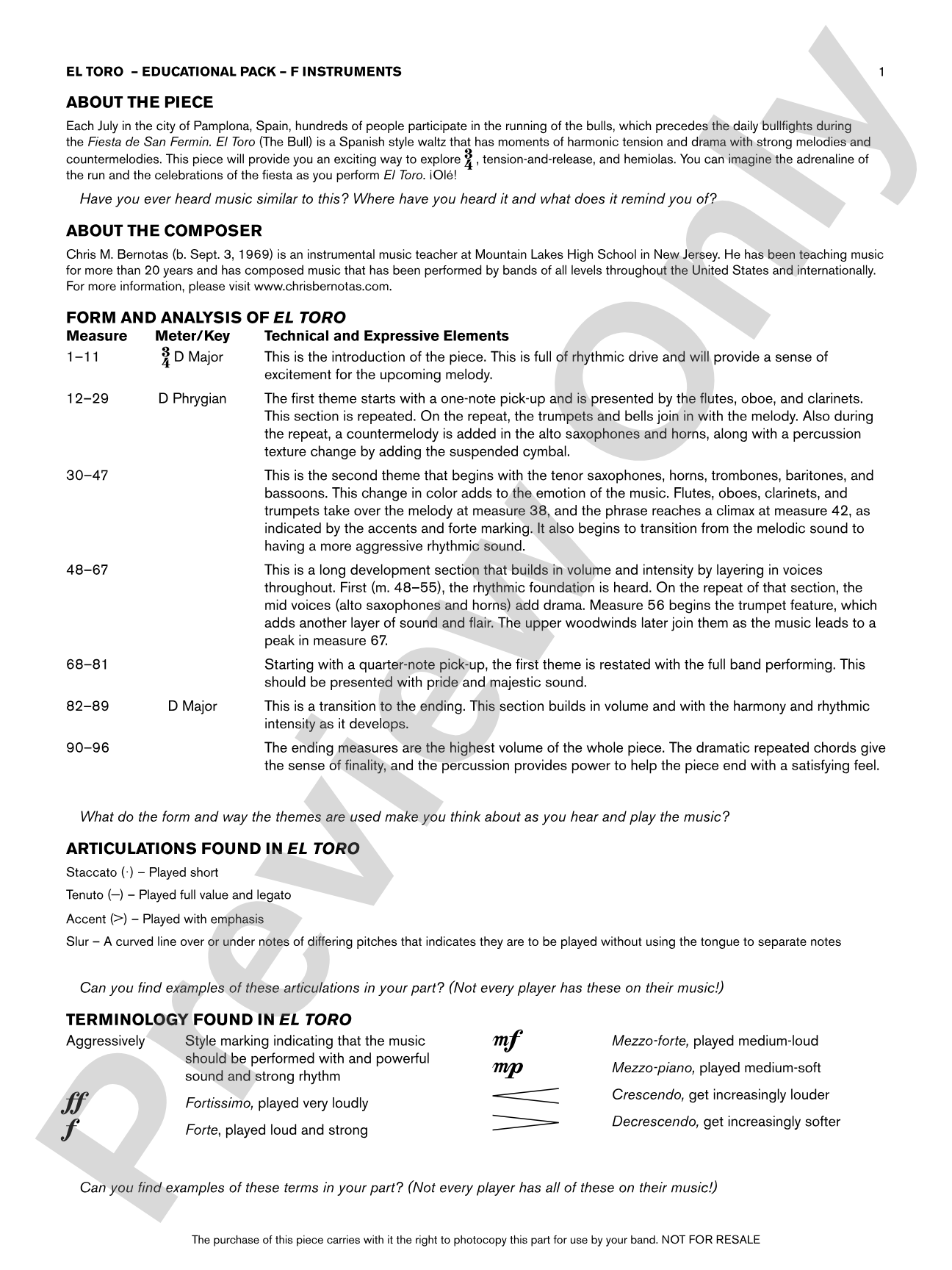 El Toro: F Educational Pack