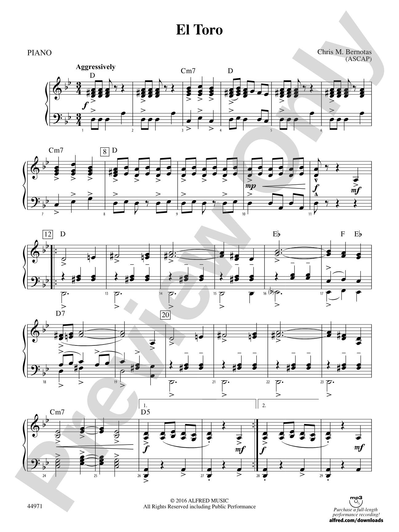 El Toro: Piano Accompaniment