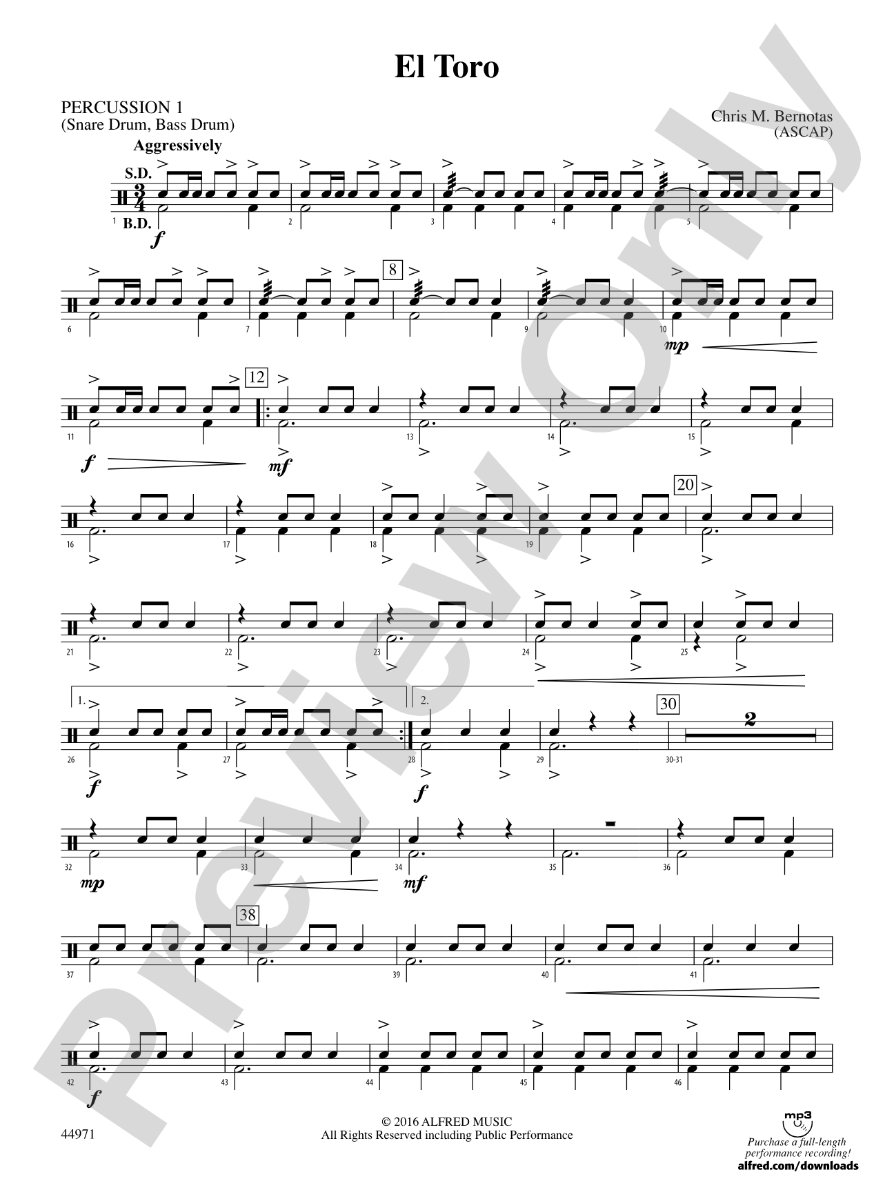 El Toro: 1st Percussion