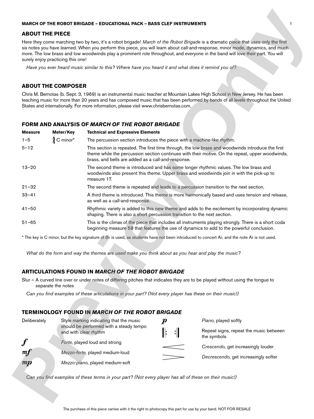 March of the Robot Brigade: Bass Clef Educational Pack