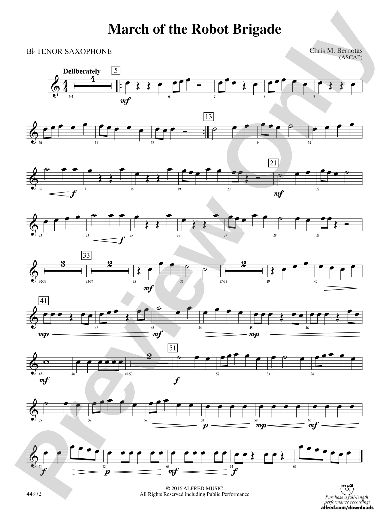 March of the Robot Brigade: B-flat Tenor Saxophone