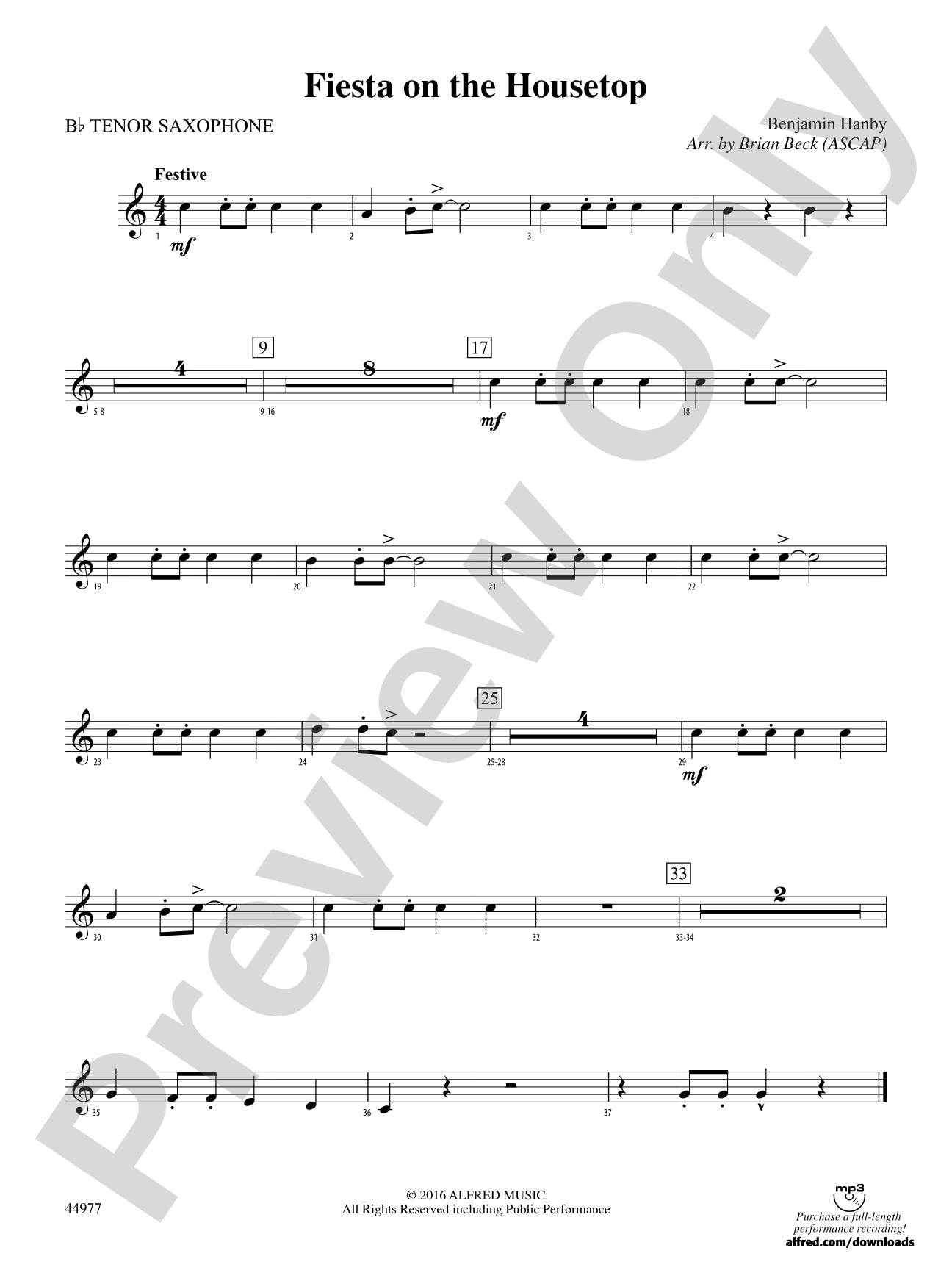 Fiesta on the Housetop: B-flat Tenor Saxophone