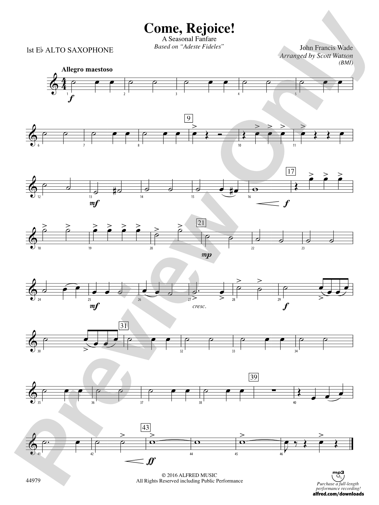 Come, Rejoice!: E-flat Alto Saxophone