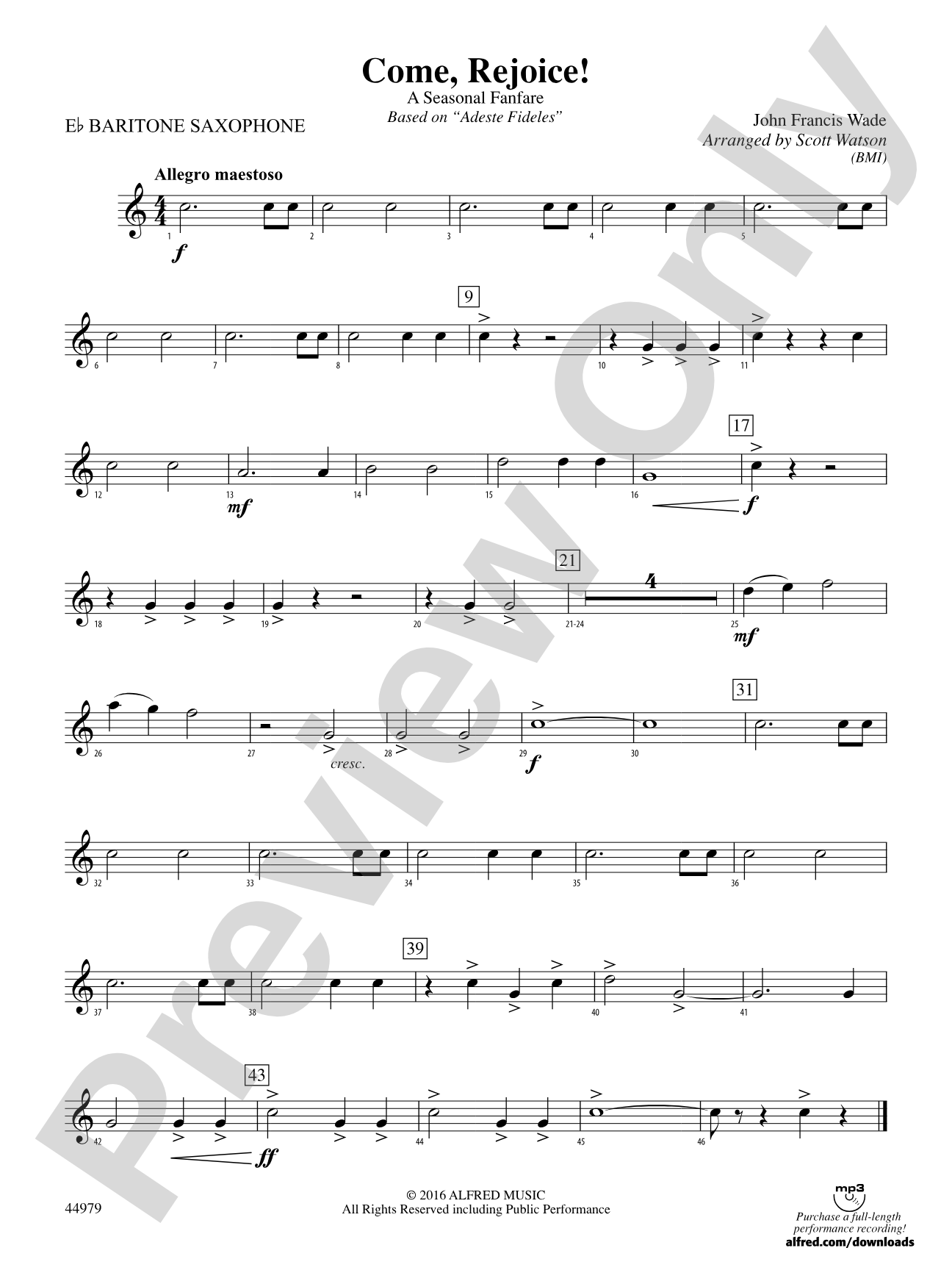 Come, Rejoice!: E-flat Baritone Saxophone