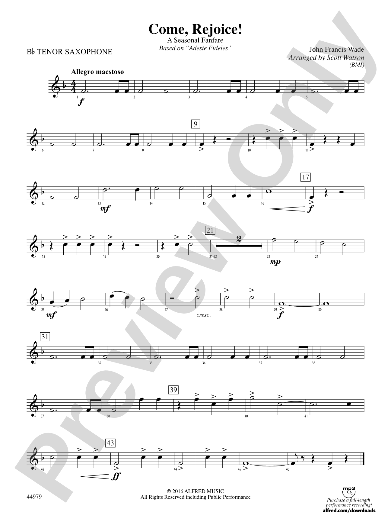 Come, Rejoice!: B-flat Tenor Saxophone