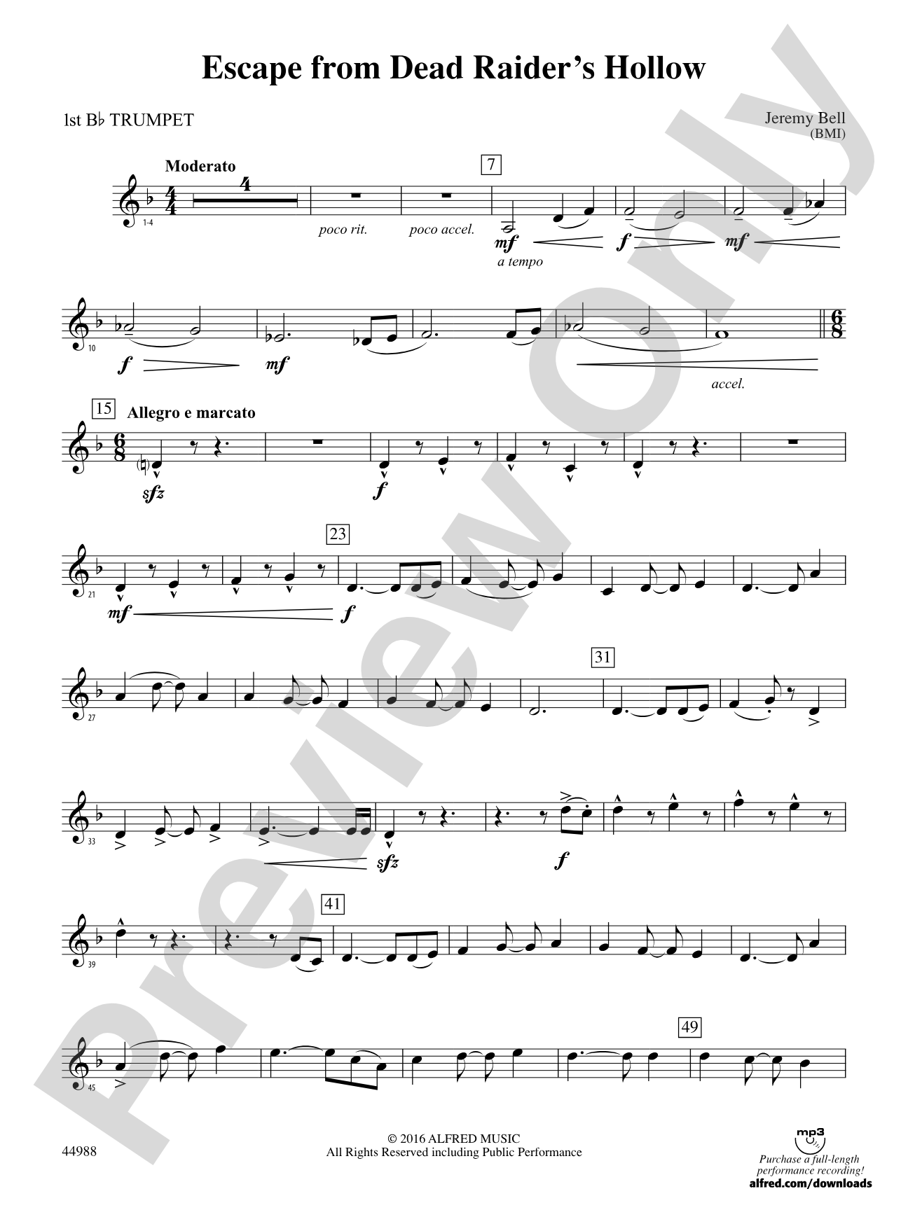 Escape from Dead Raider's Hollow: 1st B-flat Trumpet