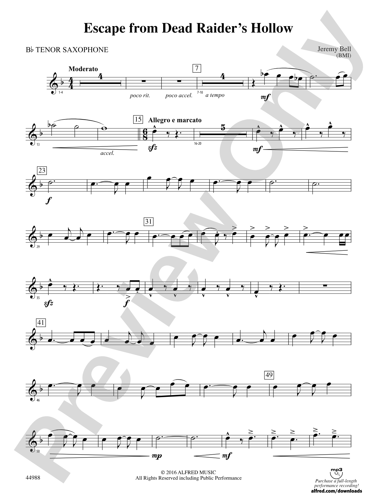 Escape from Dead Raider's Hollow: B-flat Tenor Saxophone
