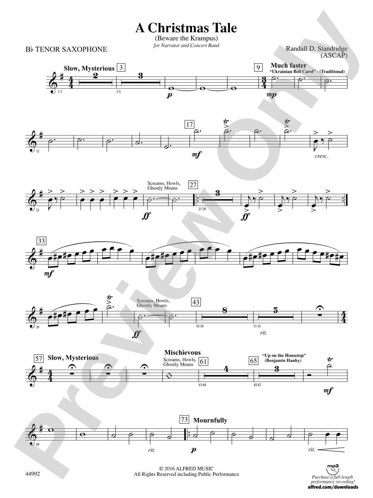 A Christmas Tale: B-flat Tenor Saxophone