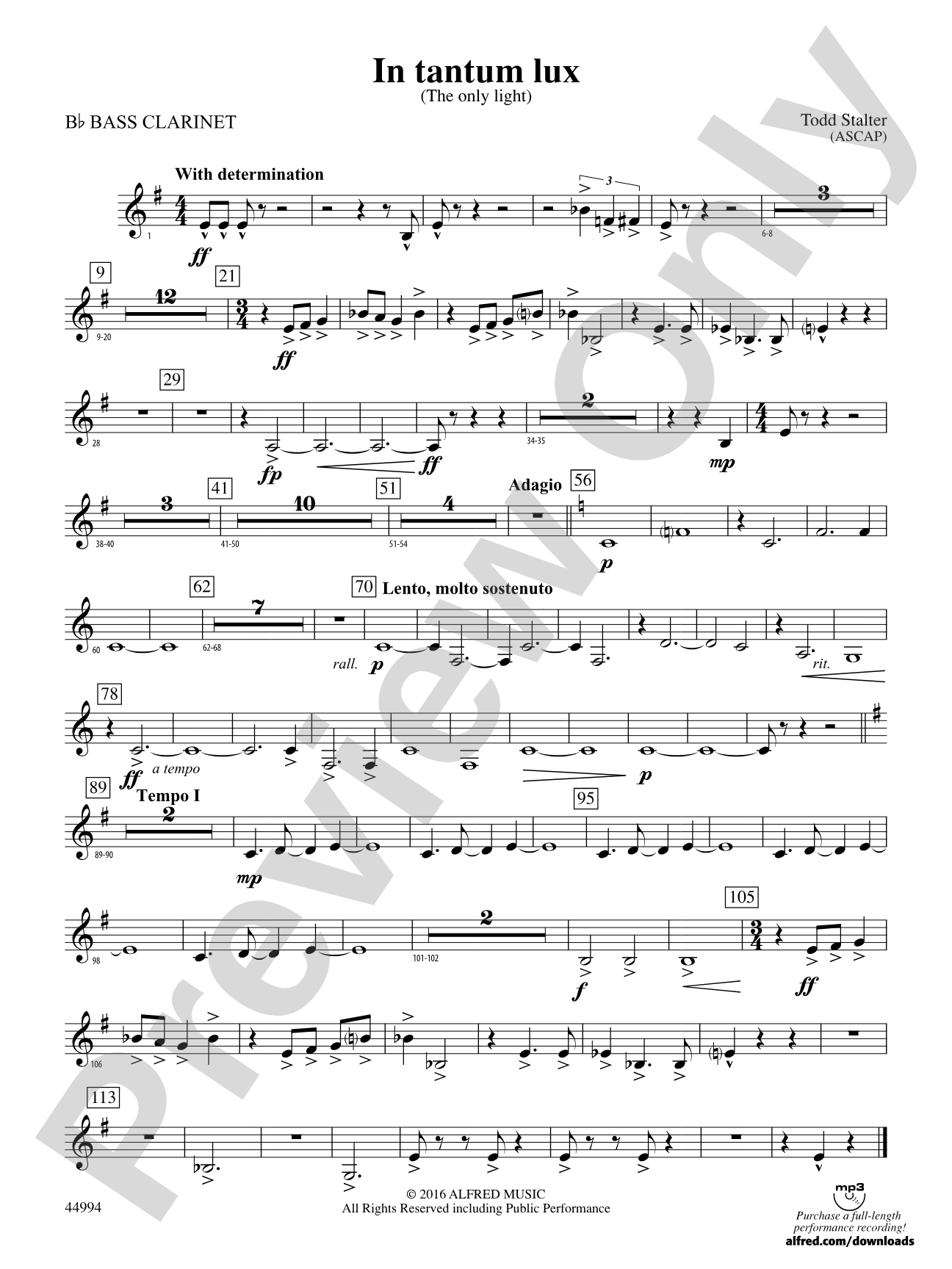In tantum lux: B-flat Bass Clarinet