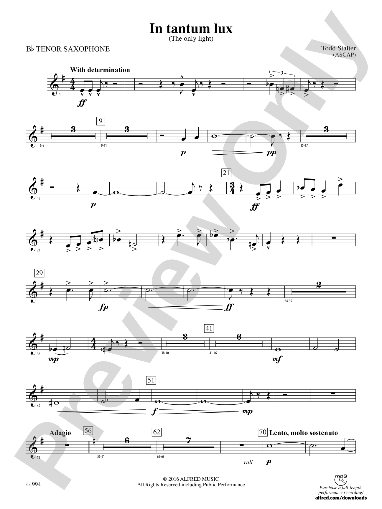 In tantum lux: B-flat Tenor Saxophone