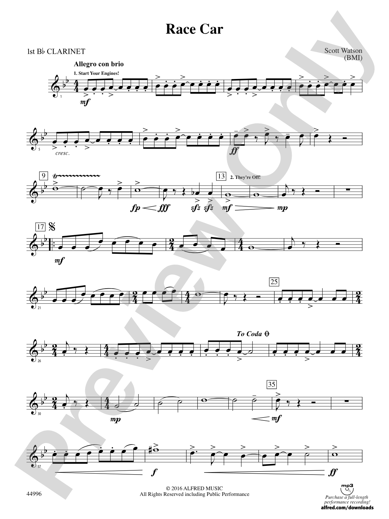 Race Car: 1st B-flat Clarinet