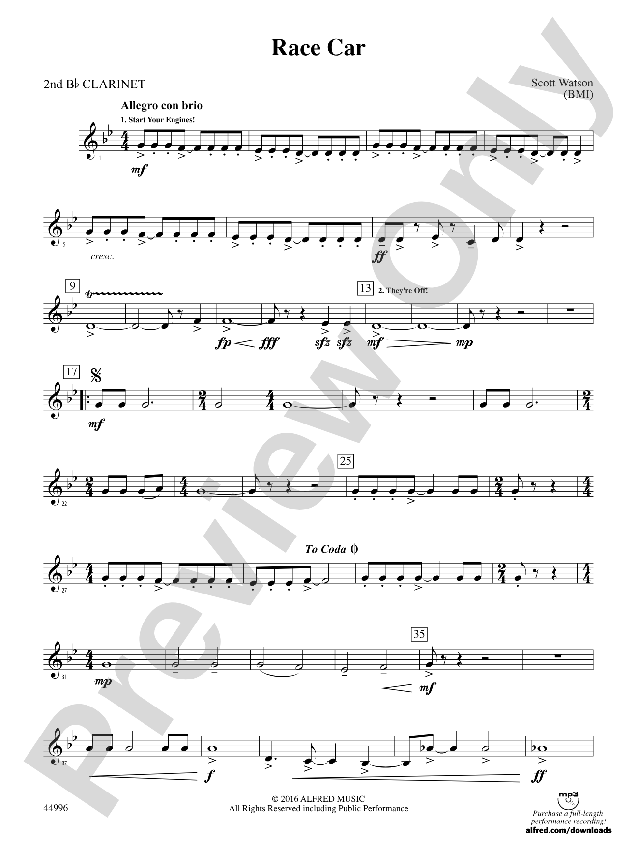 Race Car: 2nd B-flat Clarinet