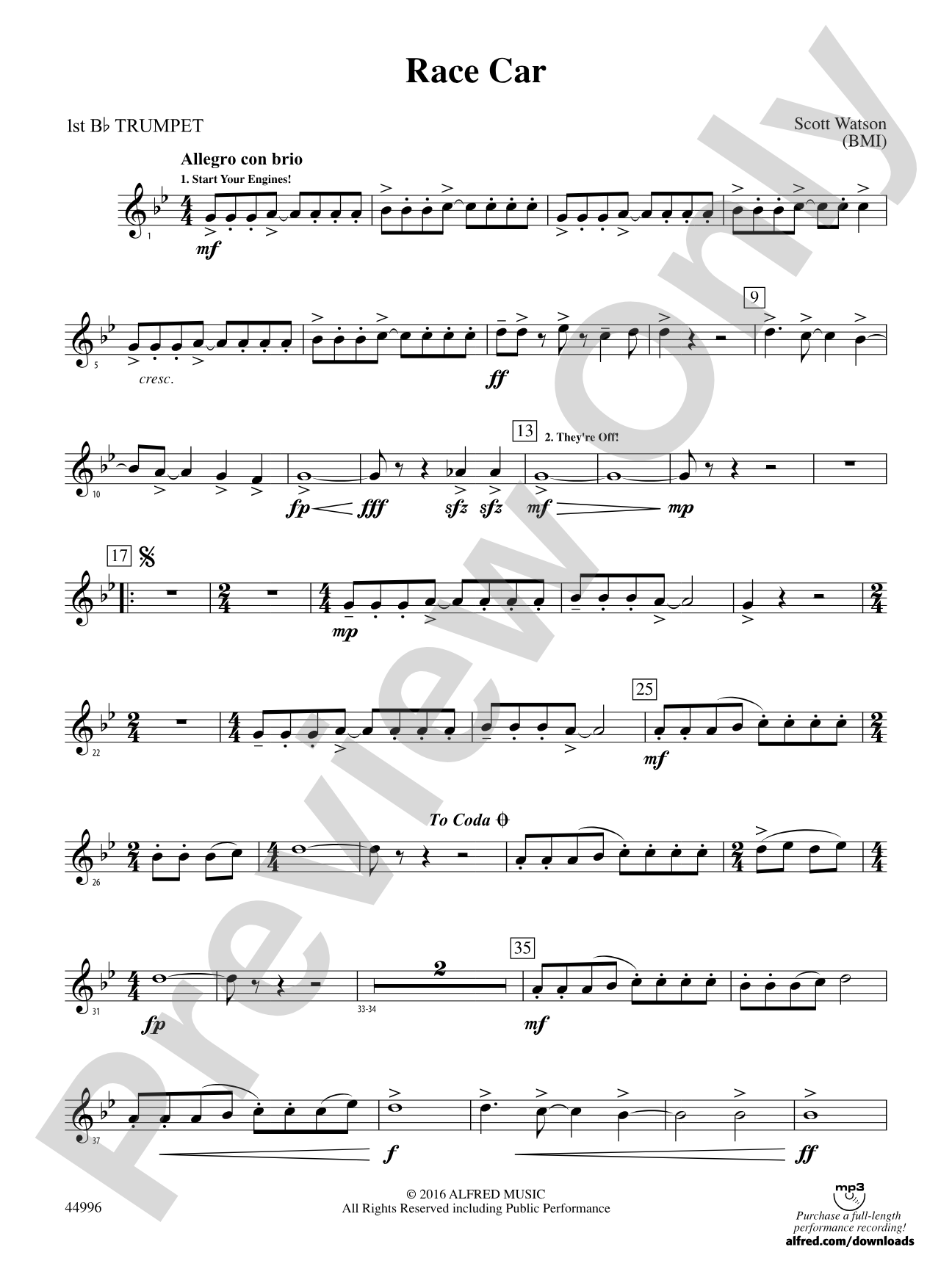 Race Car: 1st B-flat Trumpet