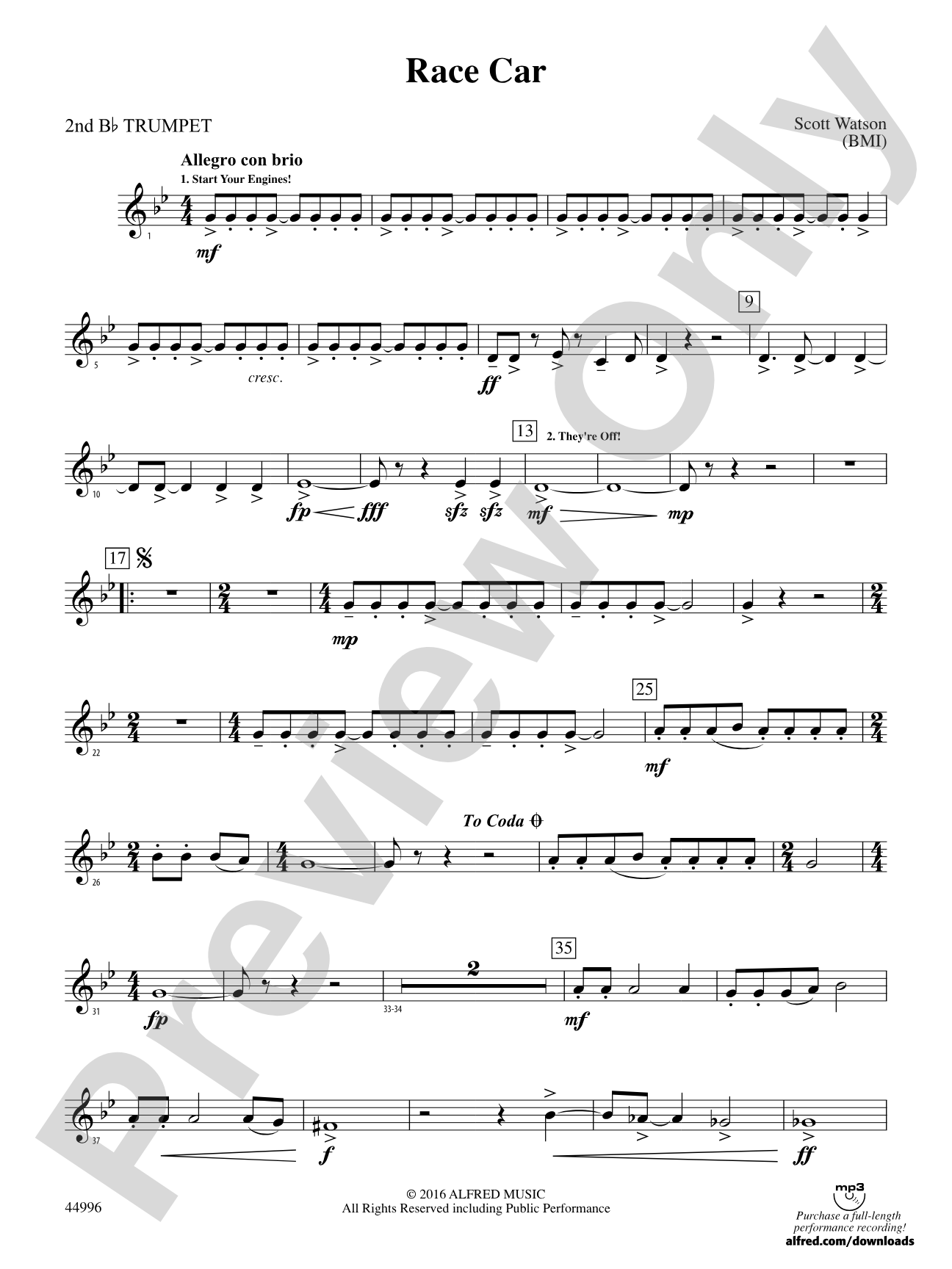 Race Car: 2nd B-flat Trumpet