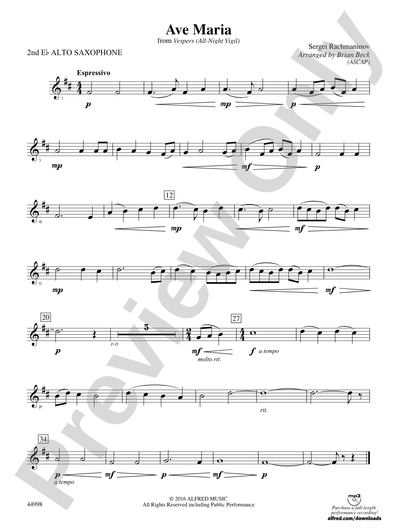 Ave Maria: 2nd E-flat Alto Saxophone