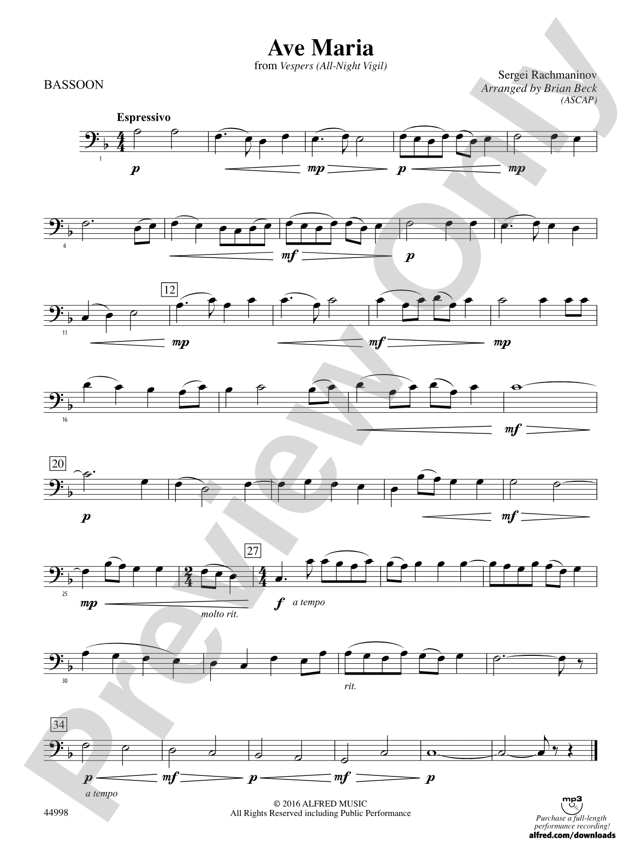Ave Maria: Bassoon