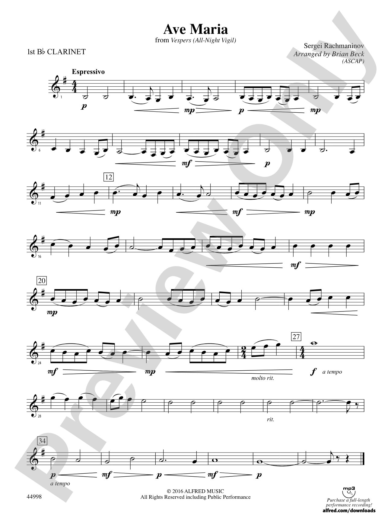 Ave Maria: 1st B-flat Clarinet