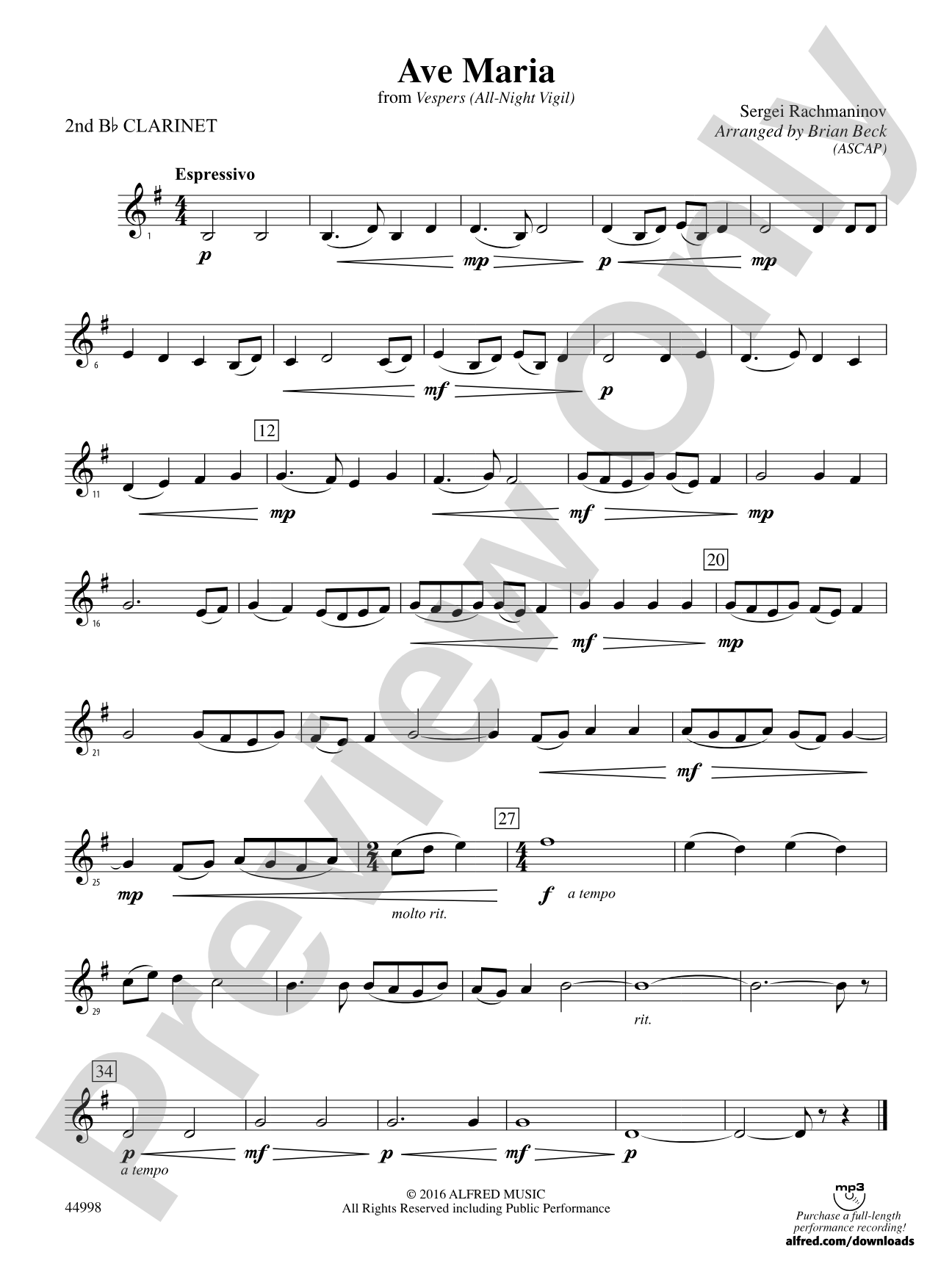 Ave Maria: 2nd B-flat Clarinet