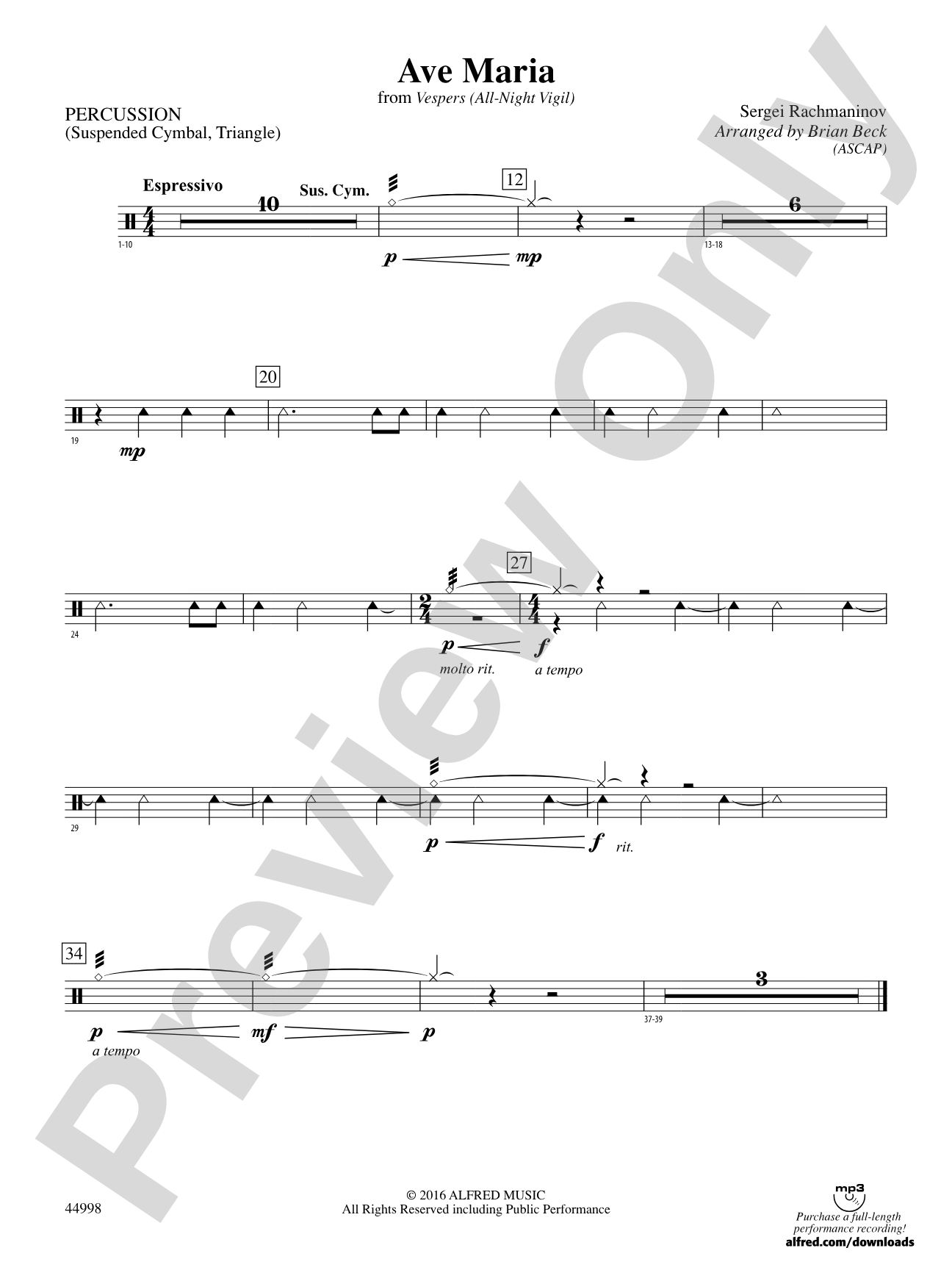Ave Maria: 1st Percussion