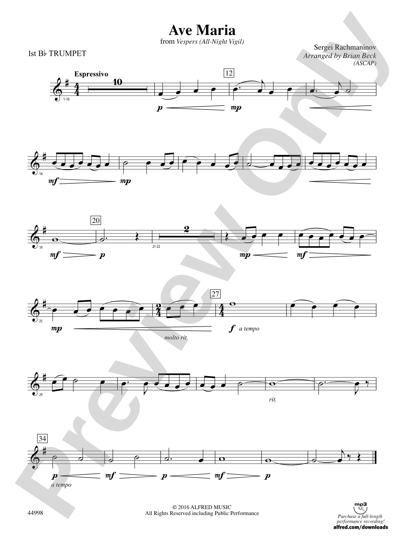 Ave Maria: 1st B-flat Trumpet