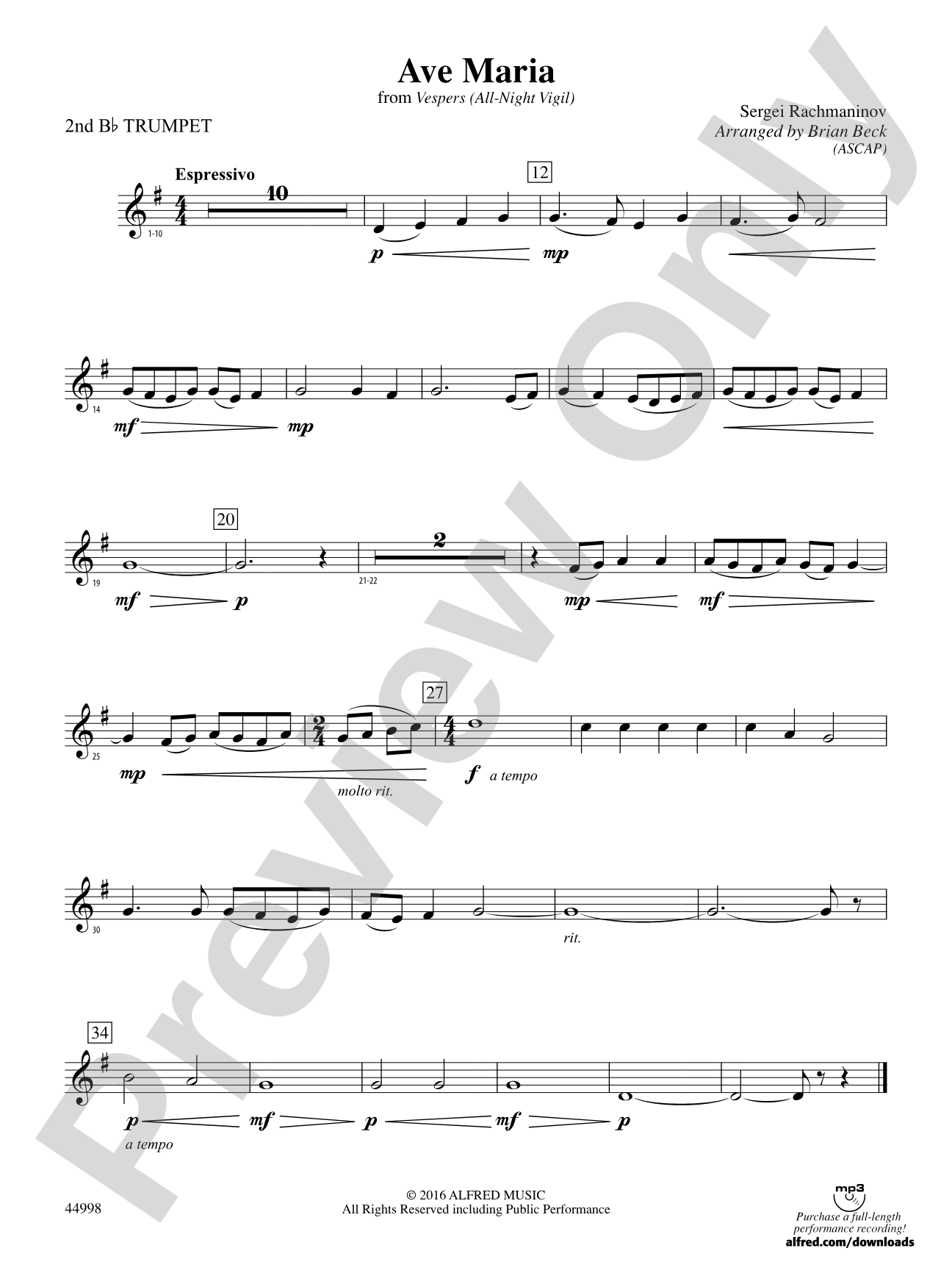 Ave Maria: 2nd B-flat Trumpet