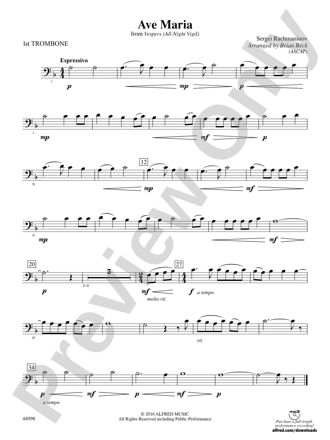 Ave Maria: 1st Trombone