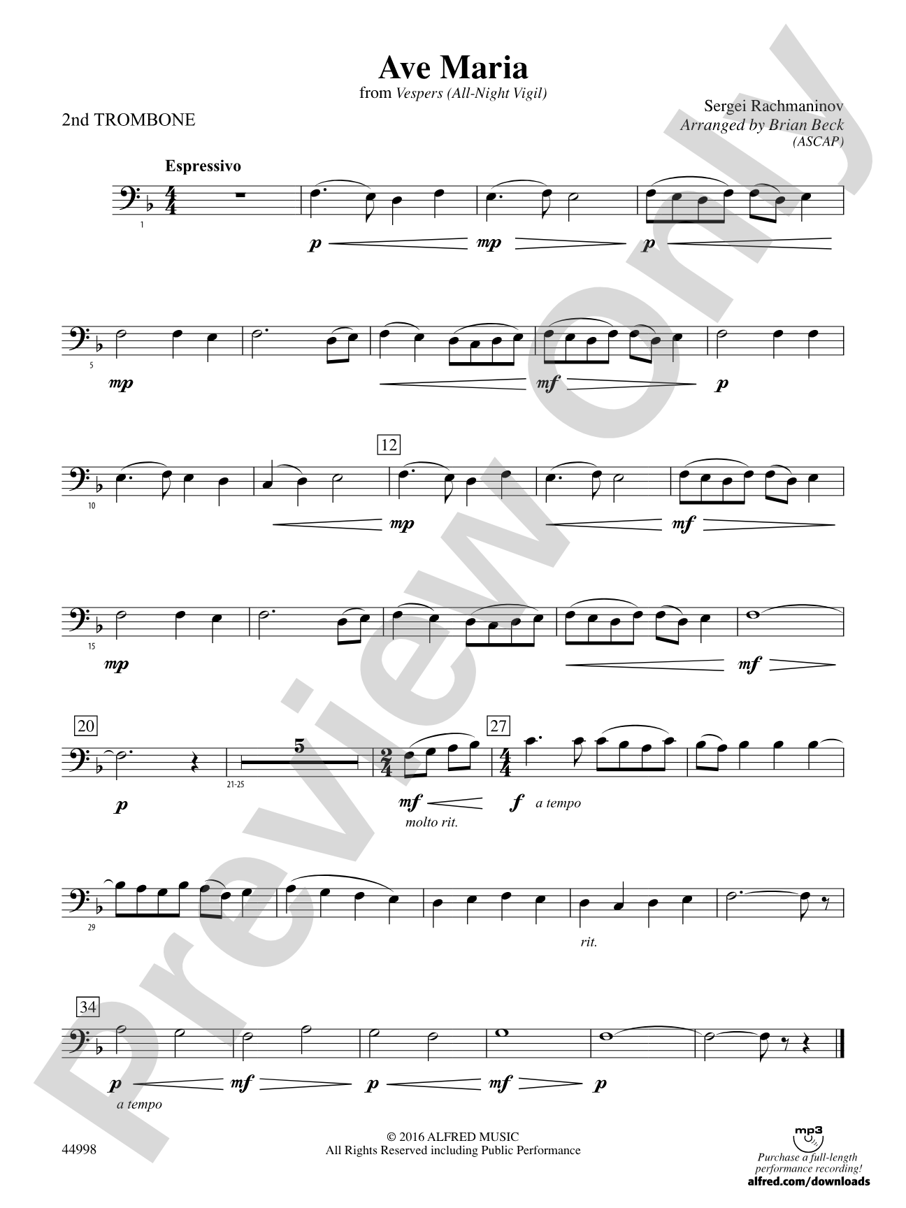 Ave Maria: 2nd Trombone